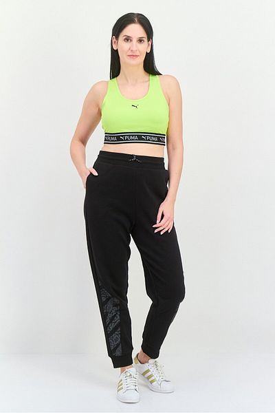 Puma حمالة صدر رياضية متوسطة الدعم بشعار العلامة التجارية للنساء، لون أخضر ليموني