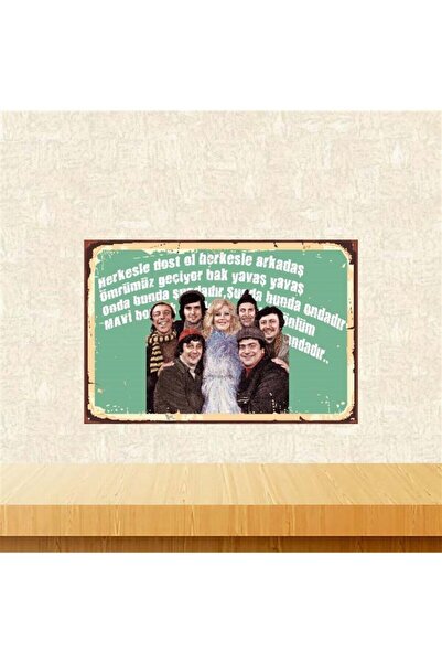TAKIFİX Yeşilçam Mavi Boncuk 20-30 Cm Retro Ahşap Poster