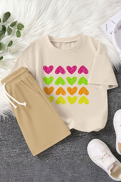 MYADA New Season Heart Drawings Printed 2-Piece Children's Suit 23469
