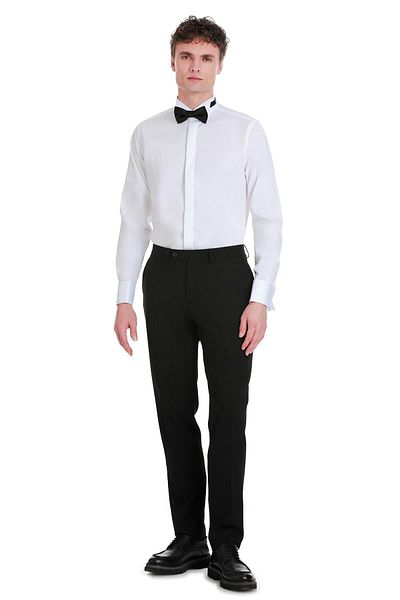 Hatemoğlu Λευκό Comfort Fit 100% βαμβακερό γυριστό γιακά μανσέτα μακρυμάνικο κλασικό σατέν πουκάμισο