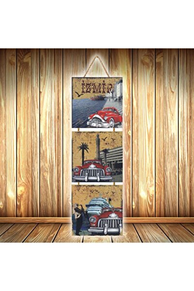 hazalshop Τριπλή ρετρό ξύλινη αφίσα με σχέδιο Izmir Ü570