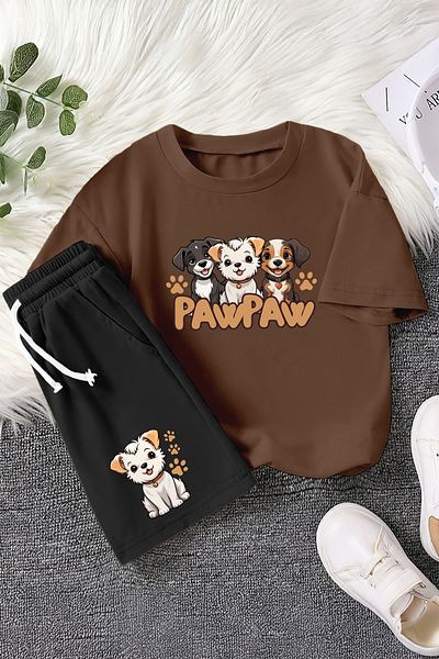 MYADA Детски комплект от 2 части Premium Pawpaw с щампа на сладки кучета