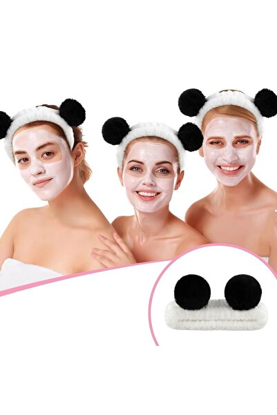 SB SizinBazar Peluş Panda Takımı!- Elastik Saç Bandı Ve Bileklik Yuz Yikama Cilt Bakimi Makyaj Seti