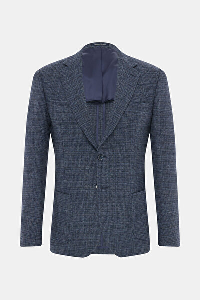 W Collection Dark Blue Buttoned Wool Jacket