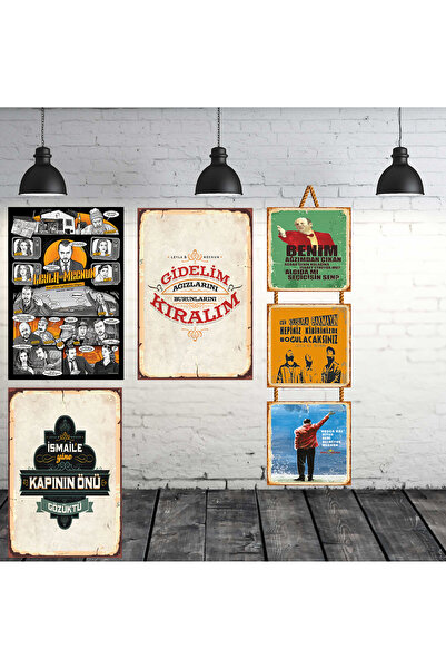 TAKIFİX Leyla İle Mecnun Replikleri 3 Adet 20x30 Cm 3 Adet 15x15 Cm Retro Ahş...
