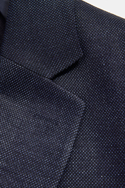 W Collection Dark Blue Buttoned Wool Jacket