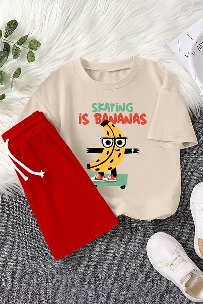 MYADA New Season Skater Banana Character Printed 2-Piece Children's Suit 22859