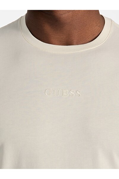 Guess SS EMB PIMA CREW Ανδρικό μπεζ μπλουζάκι M4GP39K7HD0-G1V7