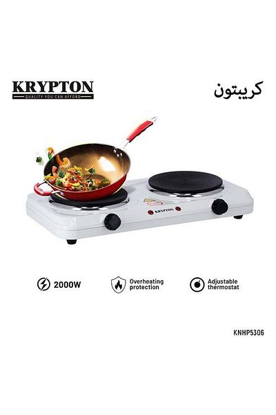 KRYPTON موقد كهربائي مزدوج | لوحان صلبان بقياس ١٥٥ مم، منظم حرارة قابل للتعديل، حماية من الحرارة الزائدة