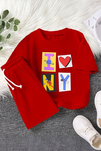 MYADA New Season I Love Newyork Heart Printed 2-Piece Children's Set 23357
