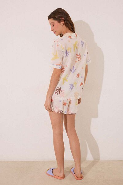 Women'secret Short classic pyjamas in allover viscose with leaves