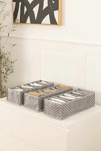 REKHOME Set of 3 8 Compartments Gray Cabinet Drawer Accordion Folding Socks Laundry Organizer Organizer