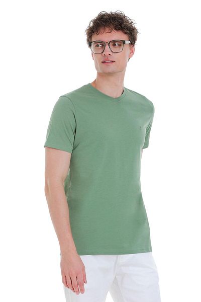 Hatemoğlu Πράσινο T-Shirt Regular Fit 100% βαμβακερό με λαιμόκοψη