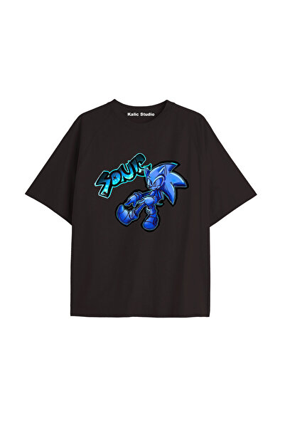 Kalic Studio Tricou de vară negru cu model UNISEX Mr. Sonic