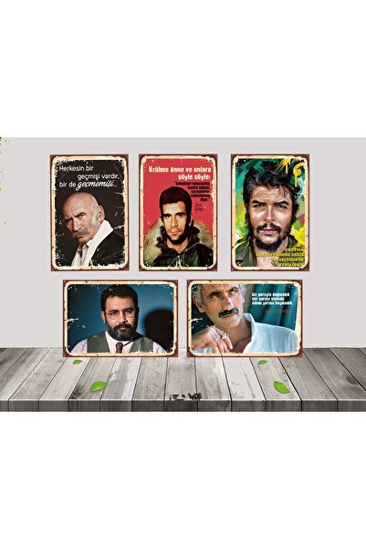 Pi Dekorasyon Ahmet Kaya Yılmaz Güney Tuncel Kurtiz 5 Adet 20x30 CM Ahşap Pos...