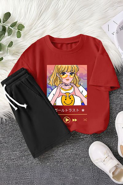 MYADA New Season Heart Sign Cartoon Character Printed 2-Piece Children's Set 22810