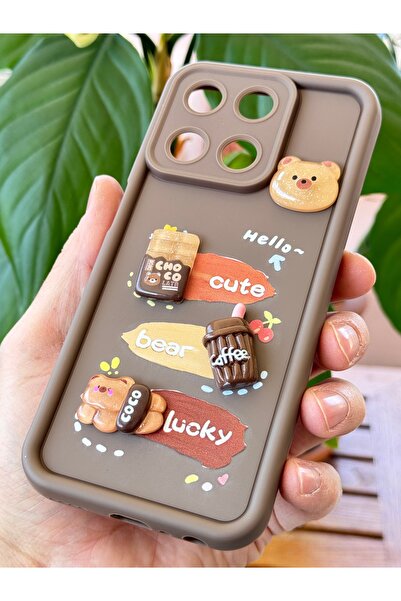 Fibaks Case for Realme 11 4g Design Patterned Camera Protection Teddy Bear Brown Color Soft Silicone Cap