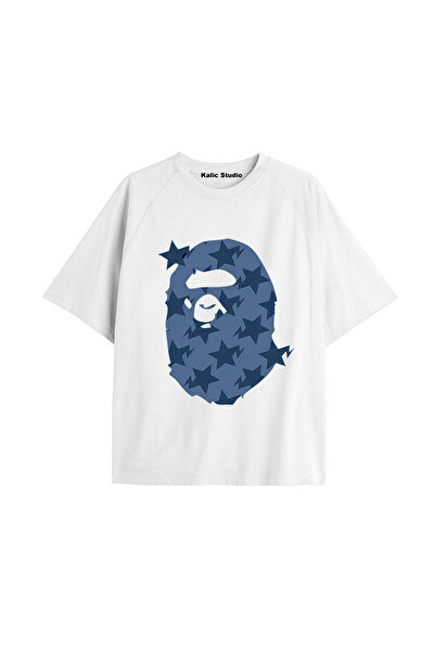 Kalic Studio Tricou alb de vară cu model Mr. Bape UNISEX