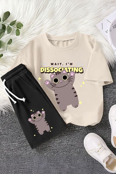 MYADA New Season Cartoon Character Kitten Printed 2-Piece Children's Set 22774