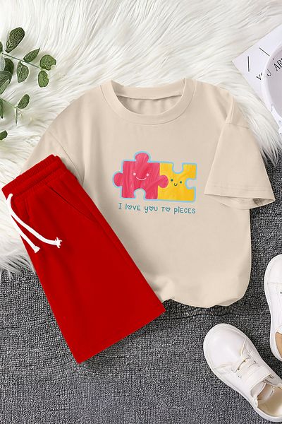 MYADA New Season I Love You Written Puzzle Printed 2-Piece Children's Set 23476