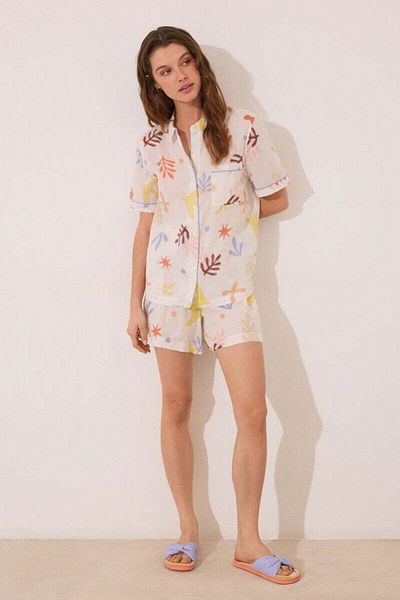 Women'secret Short classic pyjamas in allover viscose with leaves