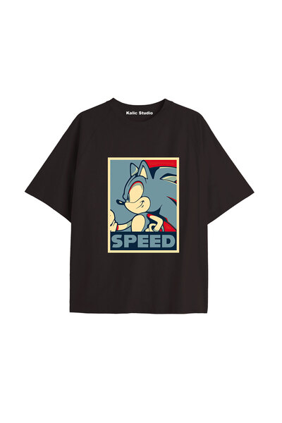 Kalic Studio Tricou de vară negru cu model UNISEX Mr. Sonic