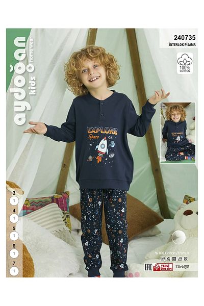 Aydoğan Boy's 100% Cotton Interlock Pajama Set Soft Fabric, Comfortable Fit