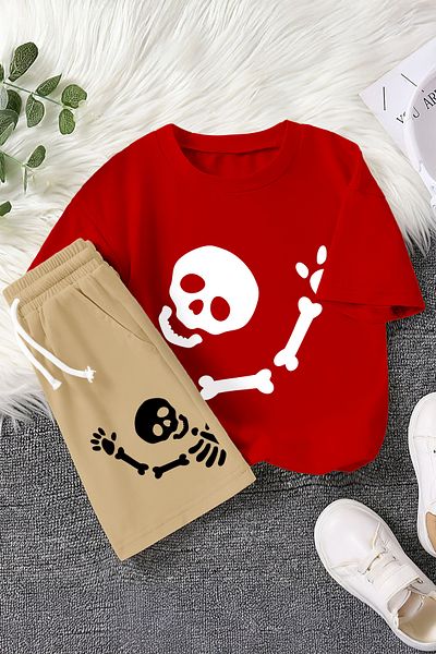 MYADA New Season Greeting Skeleton Printed 2-Piece Children's Suit 23466