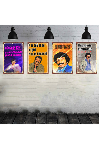 TAKIFİX Müslüm Gürses Sözleri Seti 4 Adet 20x30 Cm Retro Ahşap Tablo