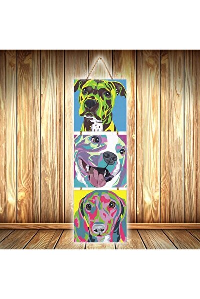hazalshop Poster din lemn retro triplu cu design cu câini drăguți U549