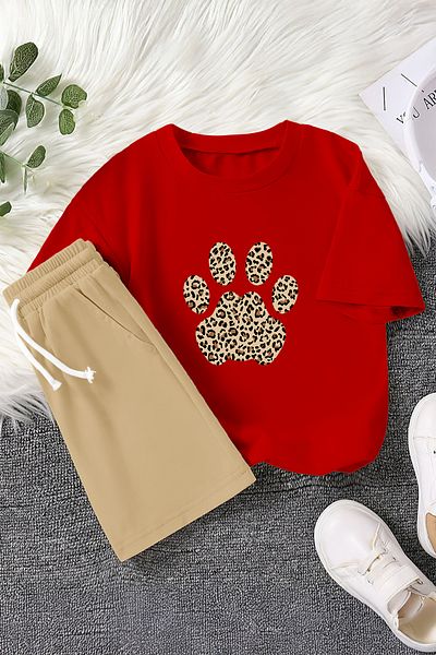 MYADA New Season Leopard Patterned Paw Printed 2-Piece Children's Set 23456