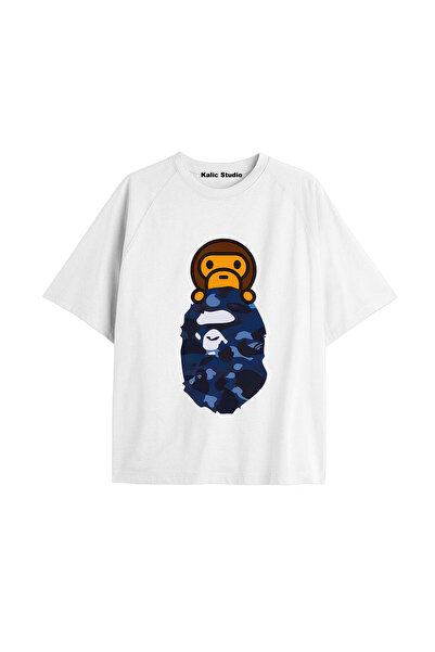 Kalic Studio Tricou alb de vară cu model Mr. Bape UNISEX