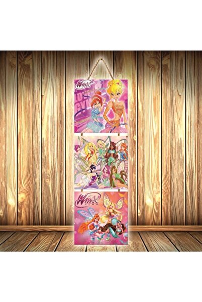 TAKIFİX Winx Club Tasarımlı Üçlü Retro Ahşap Poster Ü274