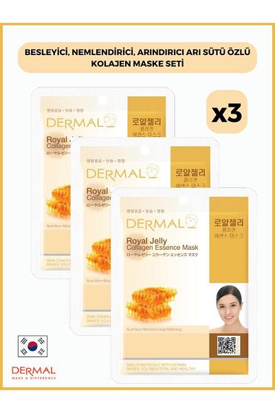 Dermal Nourishing, Moisturizing, Purifying Royal Jelly Extract Collagen Mask 23 Gr 3 Pieces