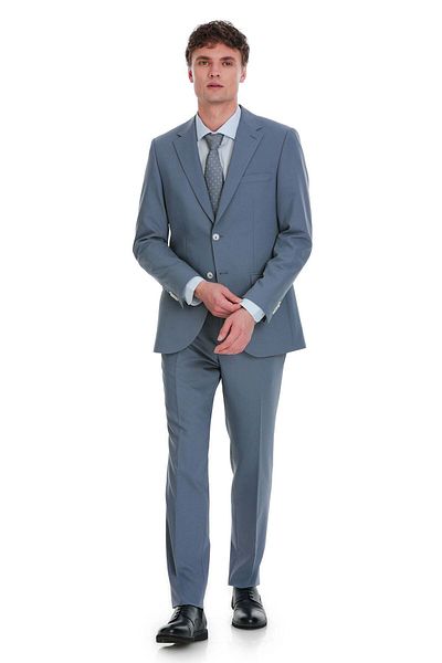 Hatemoğlu Blue Slim Fit Mono Collar Classic Suit