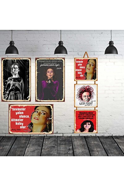 TAKIFİX Yıldız Tilbe Seti 3 Adet 20x30 Cm 1 Adet 15x15 Cm Retro Ahşap Tablo