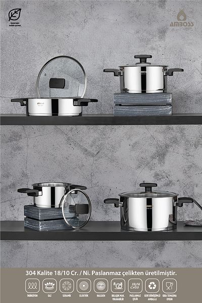 Amboss Enio 8 Piece Stainless Steel Cookware Set - Gray