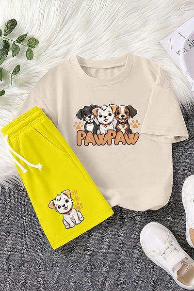MYADA New Season Havhav Written Cute Cartoon Characters Printed 2-Piece Children's Suit 23352