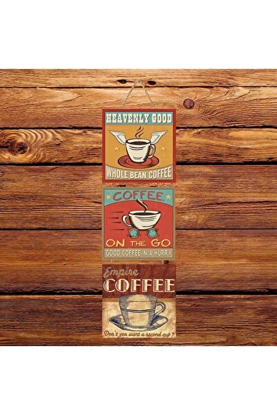 hazalshop Poster din lemn retro cu tematică cafea, set de trei