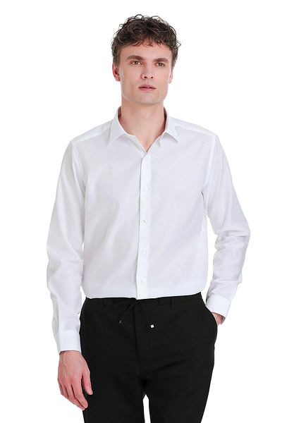 Hatemoğlu Λευκό Slim Fit 100% βαμβακερό μακρυμάνικο πουκάμισο με λεπτό γιακά