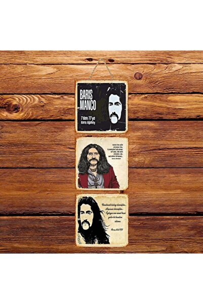 TAKIFİX Barış Manço Üçlü Retro Ahşap Poster