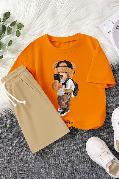 MYADA New Season Selfie Teddy Bear Printed 2-Piece Children's Set 22577
