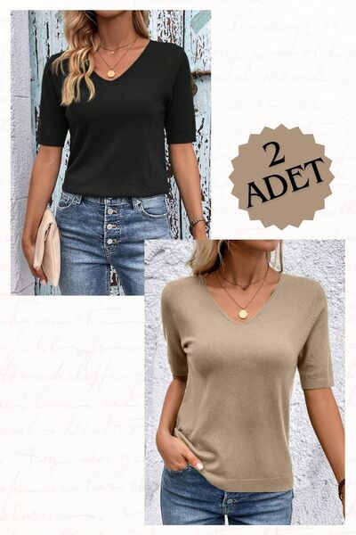 citystyle Καλοκαιρινή μπλούζα - V λαιμόκοψη, πλεκτά και μπλούζα μαύρο-μινκ, 2 τμχ