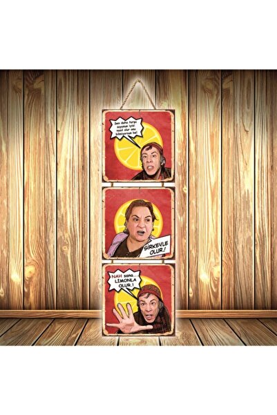 hazalshop Τριπλή ρετρό ξύλινη αφίσα με σχέδια αντιγραφών του Münir Özkul Adil...