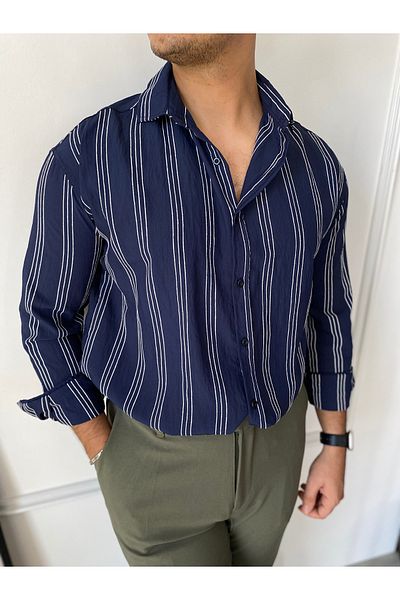 bonnline Modal Fabric White Striped Oversize Shirt