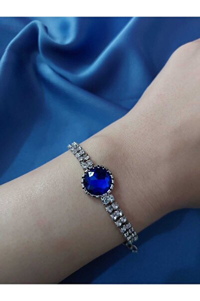 Avcıoğlu Aksesuar اسوارة نسائية حجر واحد موديل دائري حجر كريستال زركون اسوارة مطلية بالفضة