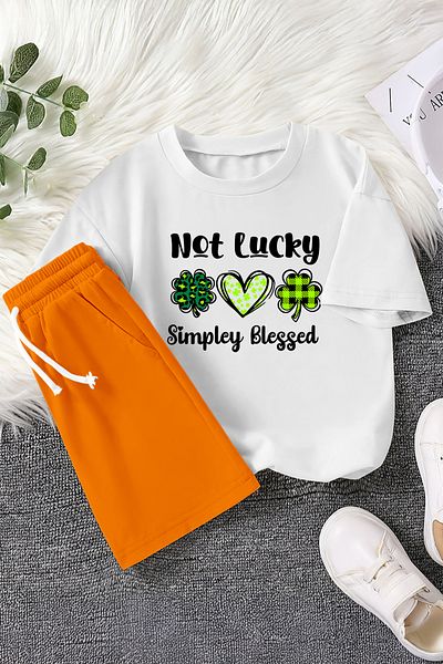 MYADA New Season Simpley Blessed Written Clover Printed 2-Piece Children's Suit 23451