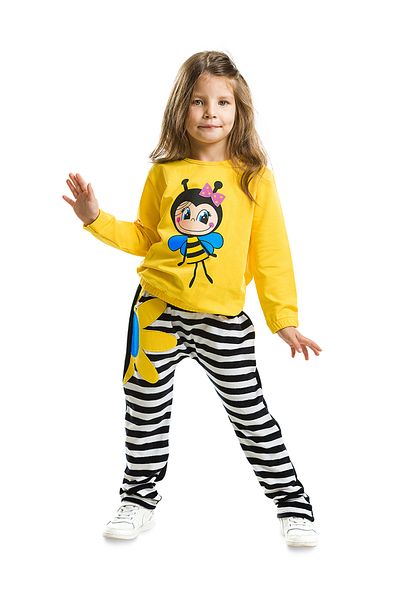 Denokids Aksamitny dres dla dziewczynki Bee Girl - w paski i kwiatowy wzór
