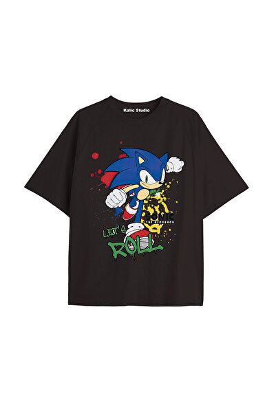 Kalic Studio Tricou de vară negru cu model UNISEX Mr. Sonic