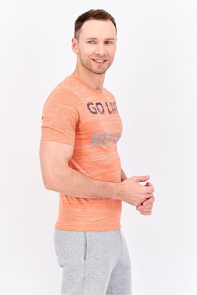SKECHERS Men Sportswear Fit Short Sleeve Training T Shirt, Orange/Gery